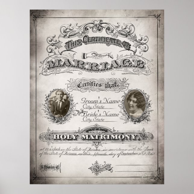 Poster Certificat de mariage vintage (Devant)