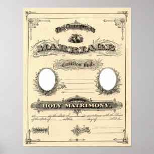 Poster Certificat de mariage vintage