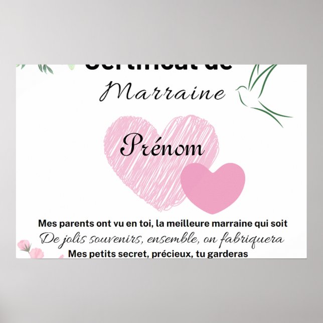 Poster Certificat de Marraine (Devant)
