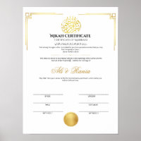 Certificat de Nikah en or élégant avec sceau