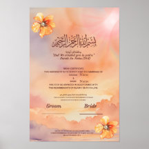 Certificat de Nikah islamique Peach Floral & Perle