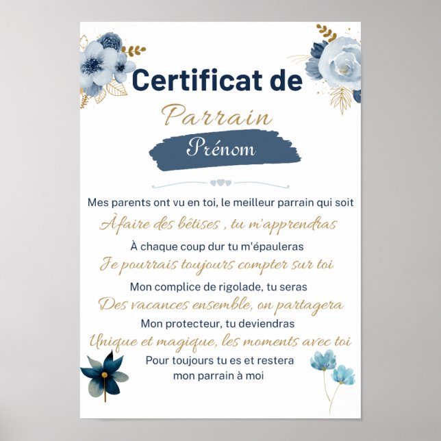 Poster certificat de Parrain (Devant)