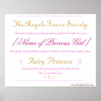 Poster Certificat de Princesse Fairy