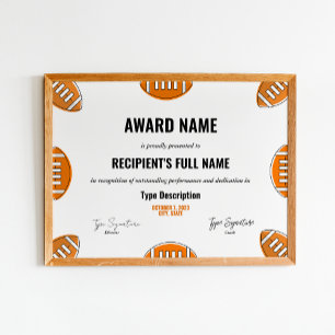 Poster Certificat de prix de football, MVP