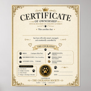 Poster Certificat de Propriétaire de Cockapoo Personnalis