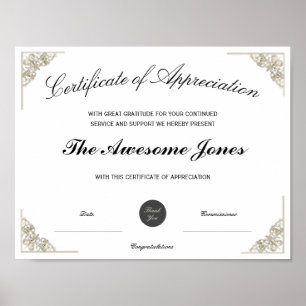 Poster Certificat de reconnaissance blanc avec logo perso