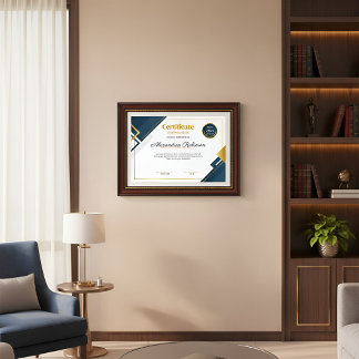 Poster Certificat de reconnaissance bleu et or moderne P
