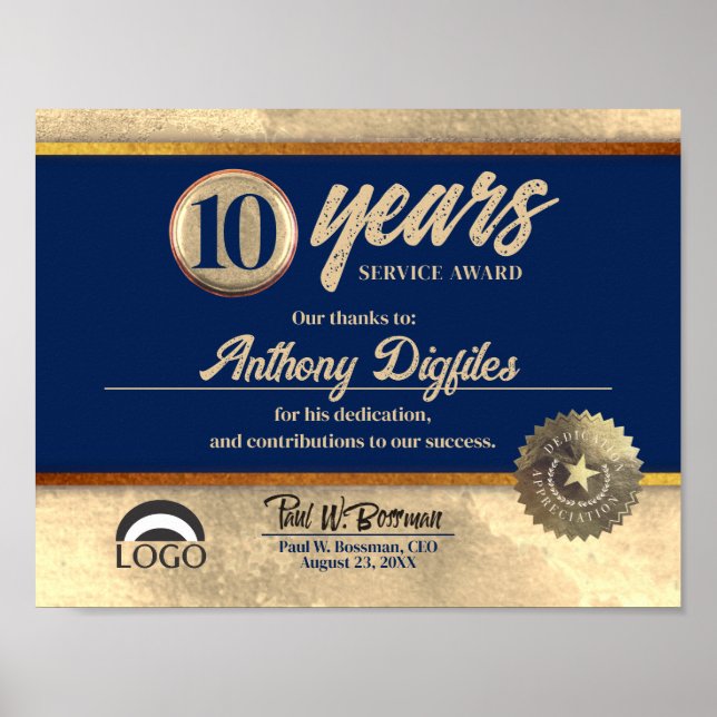 Poster Certificat de reconnaissance d'anniversaire d'empl (Devant)