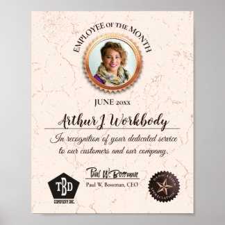 Poster Certificat de reconnaissance de photo d'employé en