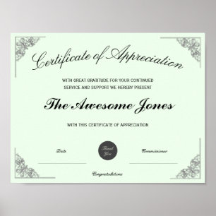 Poster Certificat de reconnaissance vert Logo personnalis