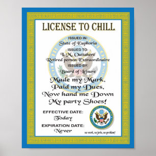 Poster Certificat de retraite Licence de se détendre