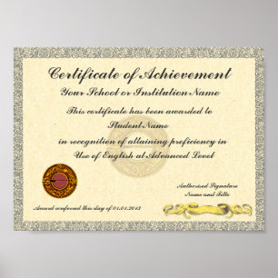 Poster Certificat de réussite Prix du collège scolaire