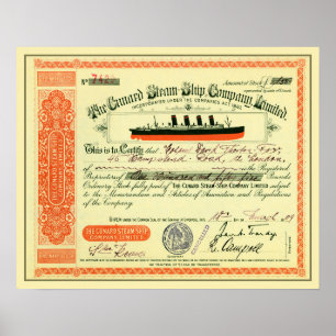Poster Certificat de Stock de Cunard Steam-Ship Company 1