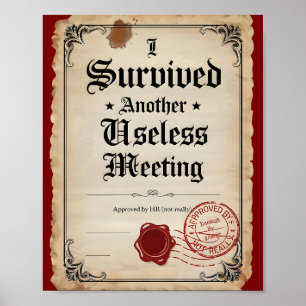 Poster Certificat de survivant de réunion sans intérêt vi