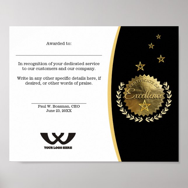 Poster Certificat d'excellence Prix du personnel (Devant)