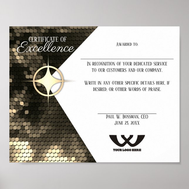 Poster Certificat d'excellence Prix du personnel (Devant)