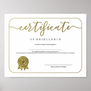 Poster Certificat d'excellence reconnaissance d'appréciat
