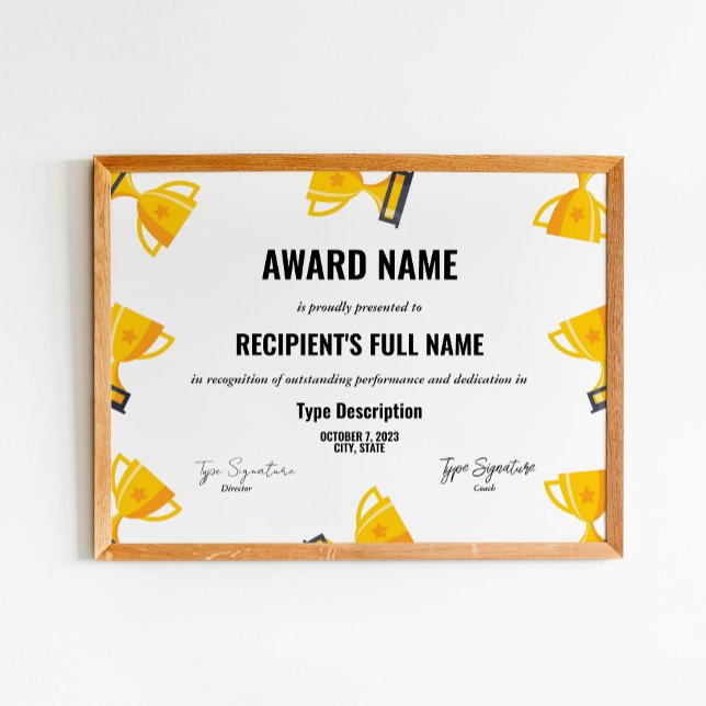 Poster Certificat d'excellence sportive avec trophée (Créateur téléchargé)