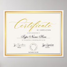 Certificat d'or d'achèvement, diplôme d'attributio