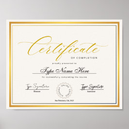 Poster Certificat d'or d'achèvement, diplôme d'attributio