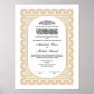 Poster Certificat Gold Nikkah pour le Mariage musulman is