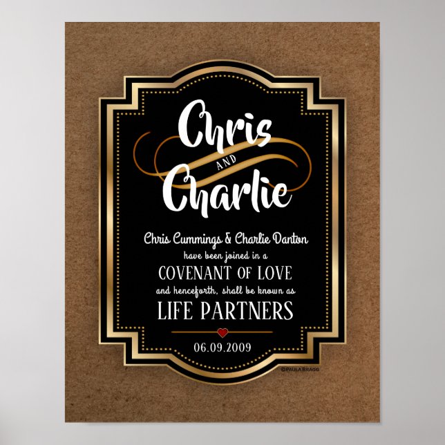 Poster Certificat Mariage contemporain masculin élégant (Devant)