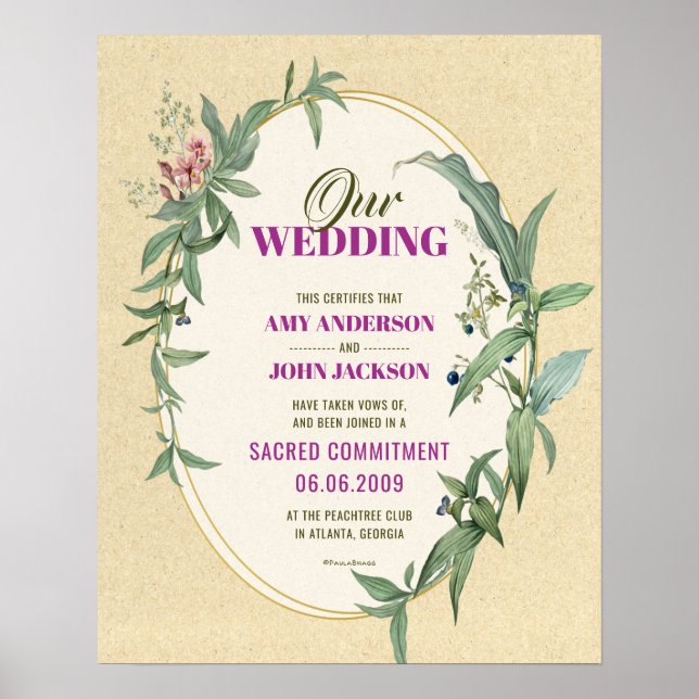 Poster Certificat Mariage d'engagement sacré (Devant)