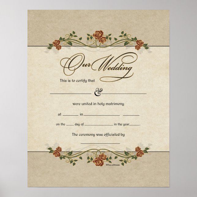 Poster Certificat Mariage floral (Devant)