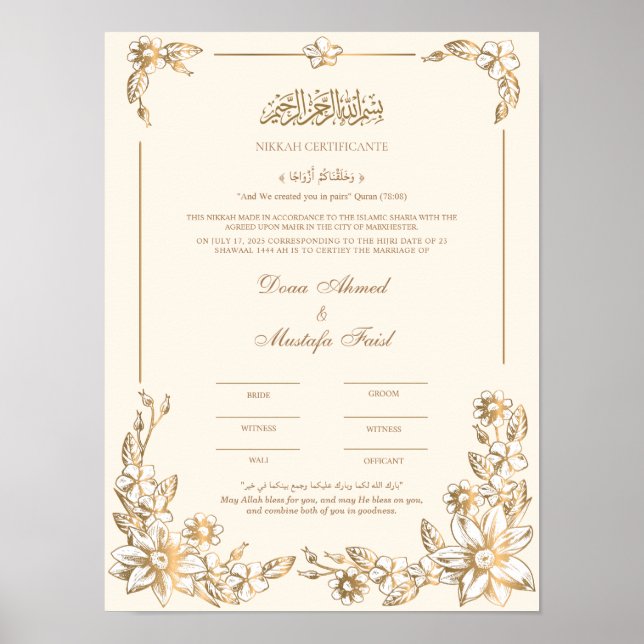 Poster Certificat Nikah (Devant)