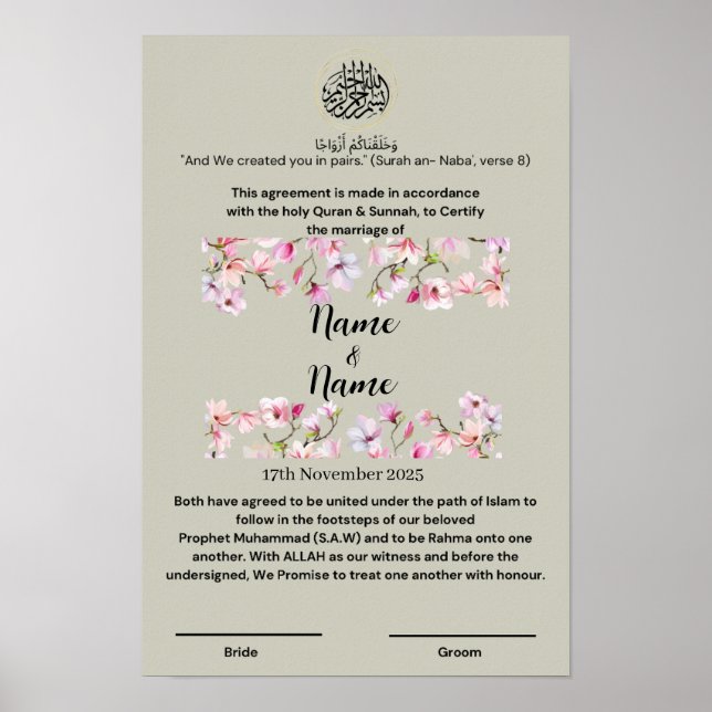Poster Certificat Nikkah (Devant)