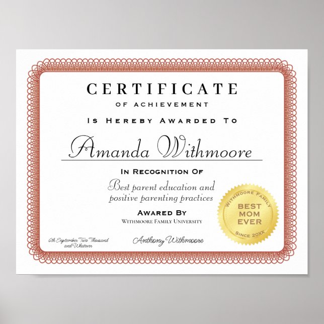 Poster Certificat professionnel personnalisé (Devant)