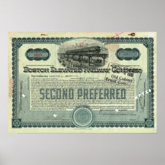 Poster Certificat Stock de Boston Elevated Railway Co.