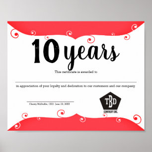Poster Certificat universel d'anniversaire d'employé mode
