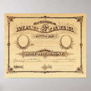 Poster Certificat vintage de mariage