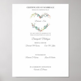Poster Certificate of Marriage Floral Heart in Pink