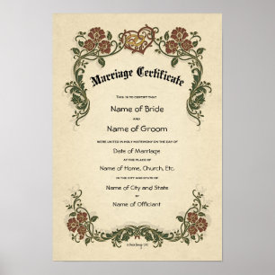 Poster Certificate Wedding-Marriage-(Ornamental Keepsake)