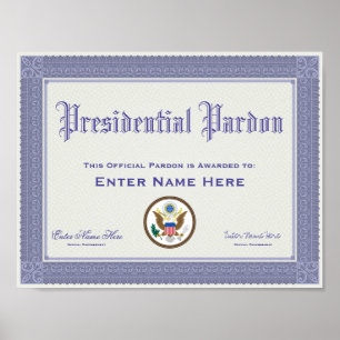Poster Certification de pardon présidentiel drôle