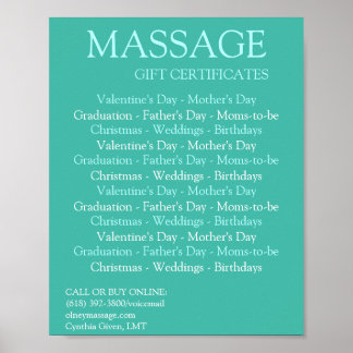 Poster Certificats cadeaux de massage BLUE