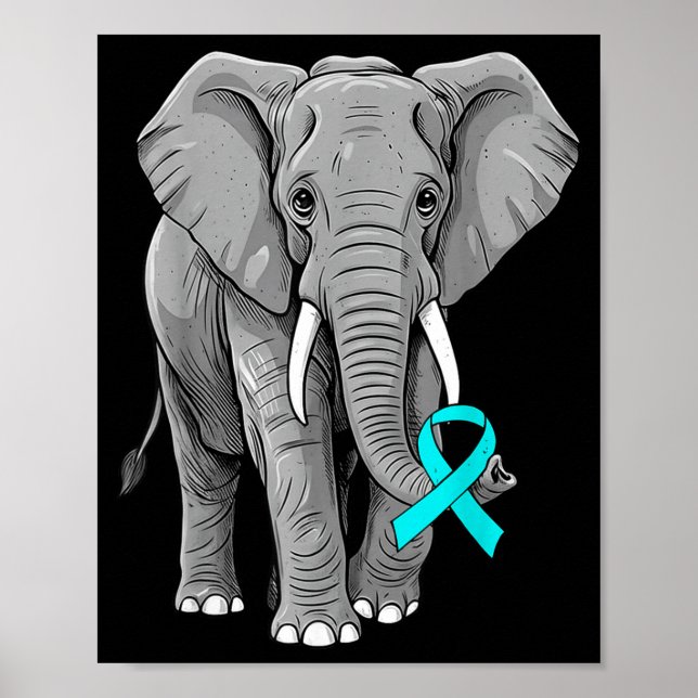 Poster Cervical Cancer Awareness Elephant Ribbon Teal Men (Devant)