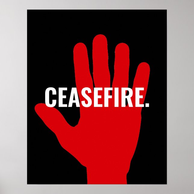Poster Cessez noir blanc rouge stop main anti-guerre (Devant)