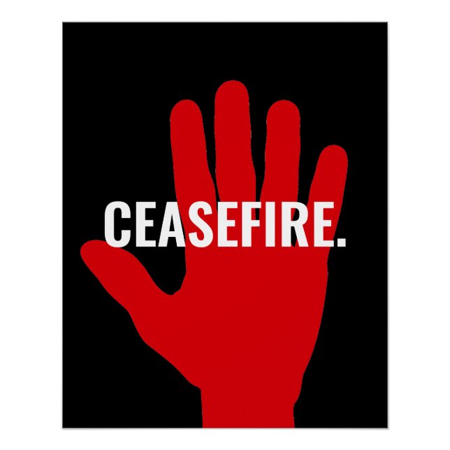 Poster Cessez noir blanc rouge stop main anti-guerre (Devant)