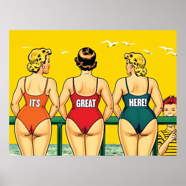 Poster C'est génial ici, Jolies femmes sur une plage, Drô (Devant)