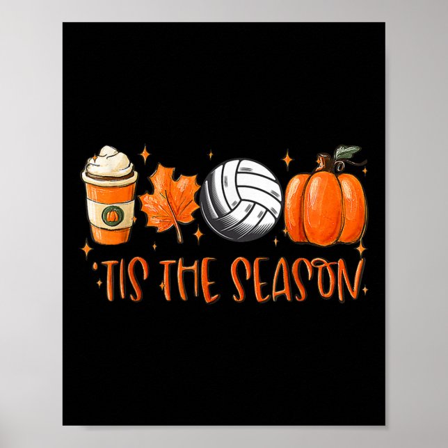 Poster C'Est La Saison Citrouille Leaf Latte Fall Volleyb (Devant)