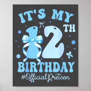 Poster C'est mon 12e anniversaire fille coquette noeud bl