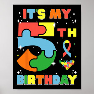 Poster C'est mon 5e anniversaire Enfants Autisme 5 ans Fi
