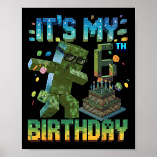 Poster C'est mon 6ème anniversaire Gamer Pixel Number Ann