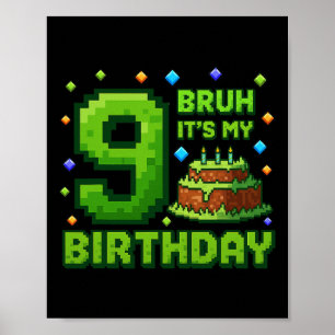 Poster C'est mon 9e anniversaire garçon gamer pixel 9 ans