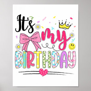 Poster C'est mon anniversaire Coquette Nœud Fleur Anniver