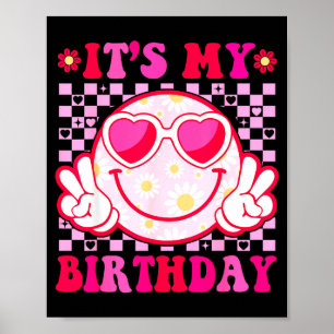 Poster C'est mon anniversaire visage souriant groovy femm