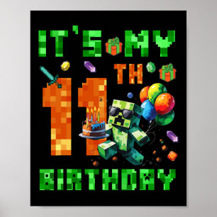Poster C'est mon jeu vidéo numérique pixelisé pour mon 11